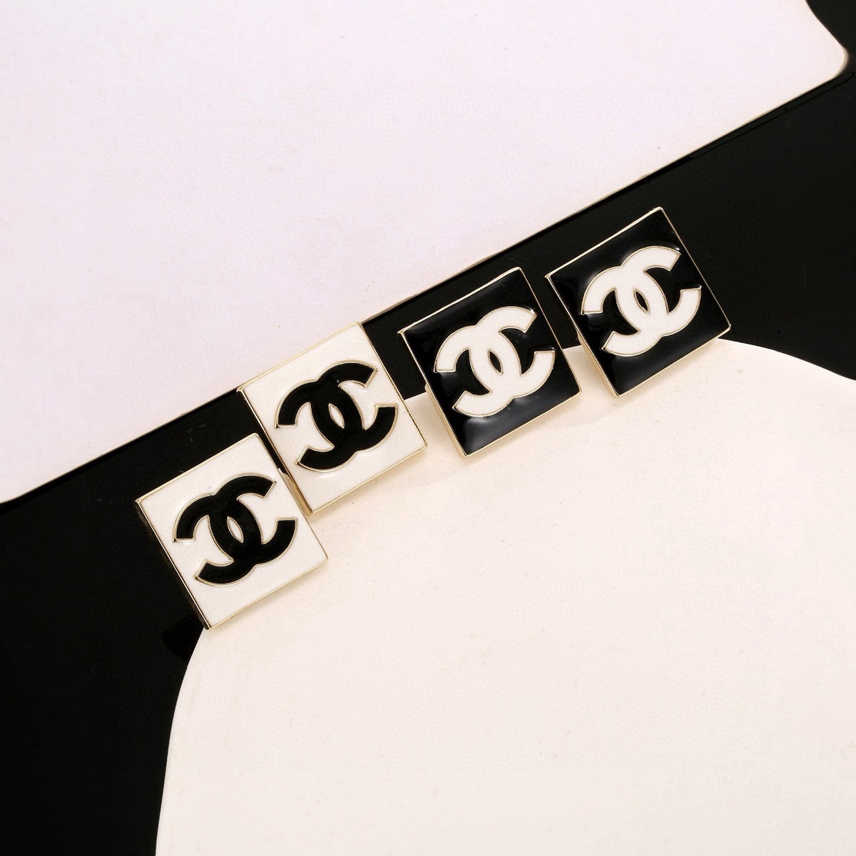 Double-C Emblem Stud Earrings in Gold-Tone – Design 003 main product view