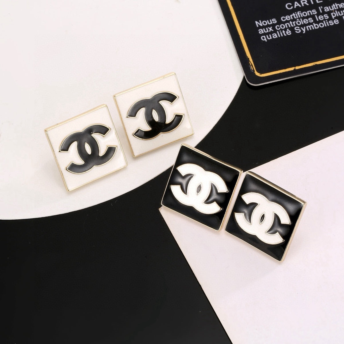 Double-C Emblem Stud Earrings in Gold-Tone – Design 003 main product view