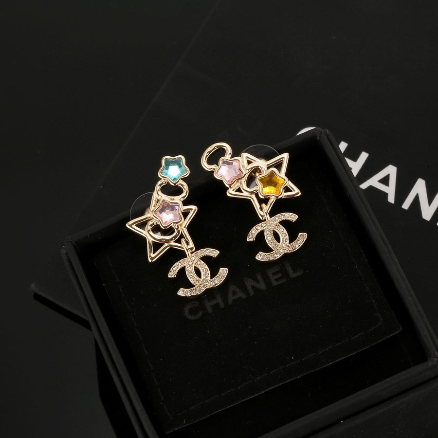 Double-C Emblem Stud Earrings in Gold-Tone – Star Detail main product view