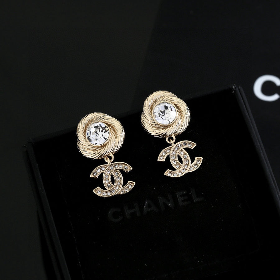 Double-C Emblem Stud Earrings in Gold-Tone – Design 001 main product view