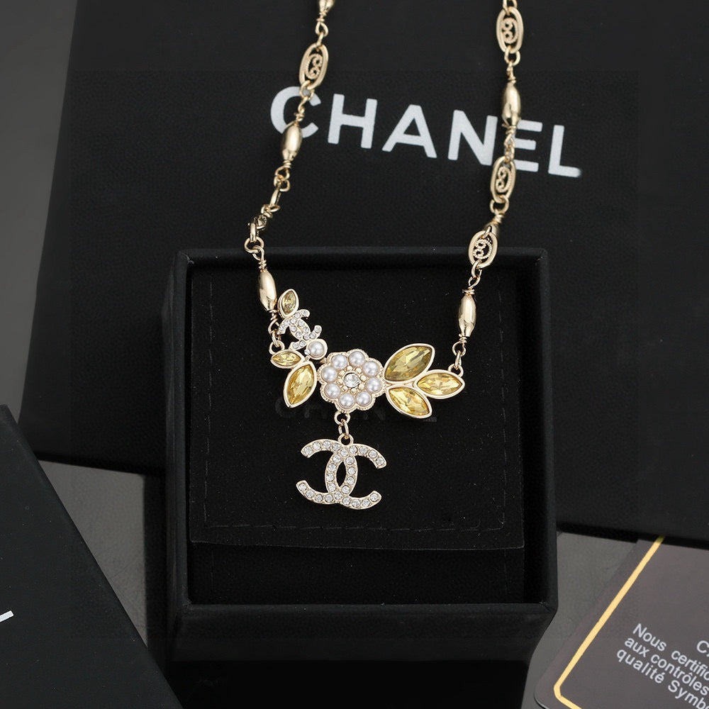 Camellia Pendant Necklace in Gold-Tone – Camellia Detail – Design 002 main product view