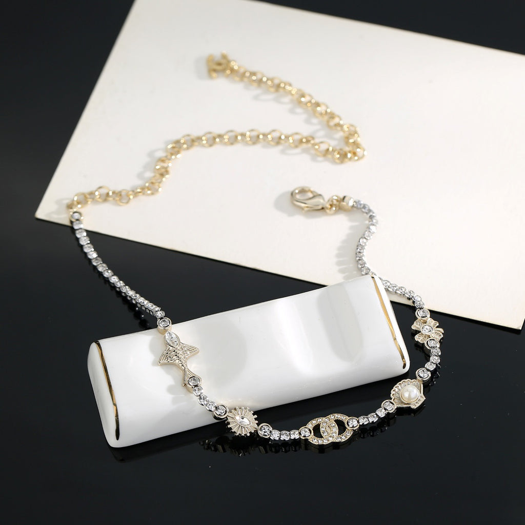 Double-C Emblem Pearl-Detail Pendant Necklace – Pearl Detail – Design 004 side detail