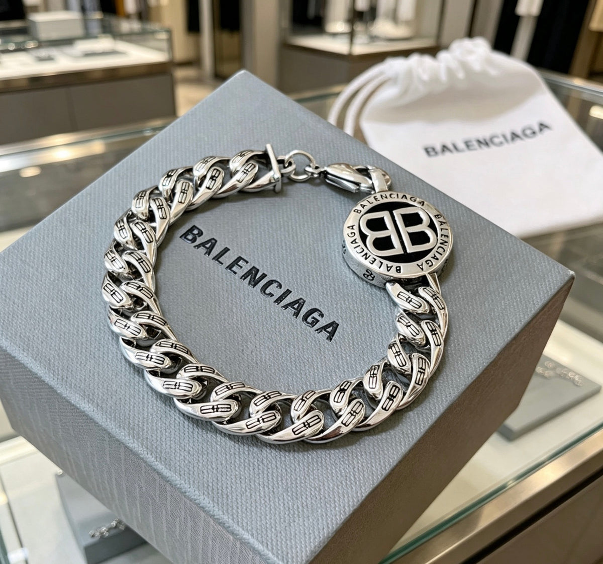 Geometric Emblem Bracelet in Polished Metal-Tone – Design 001 main product view