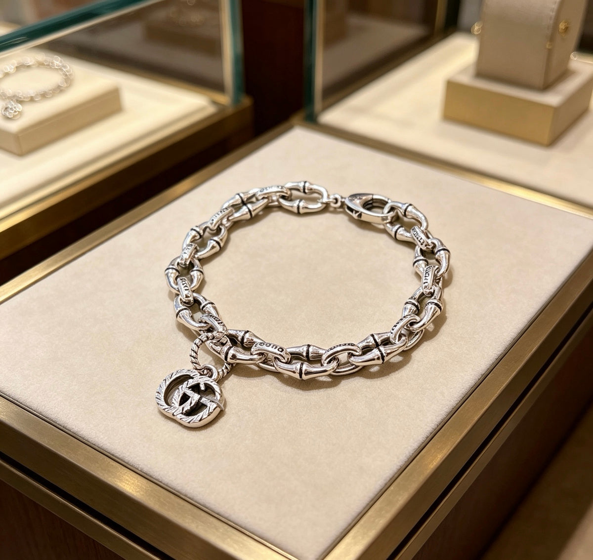 Geometric Emblem Bracelet in Polished Metal-Tone – Design 004 front product view
