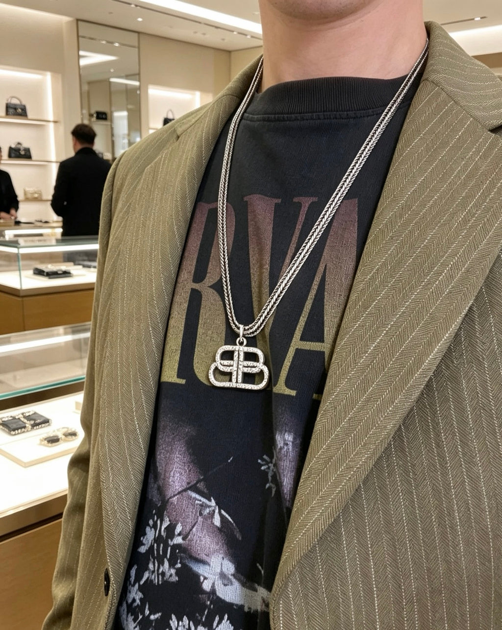 Geometric Emblem Pendant Necklace in Polished Metal-Tone – Vintage Detail – Design 002 front product view