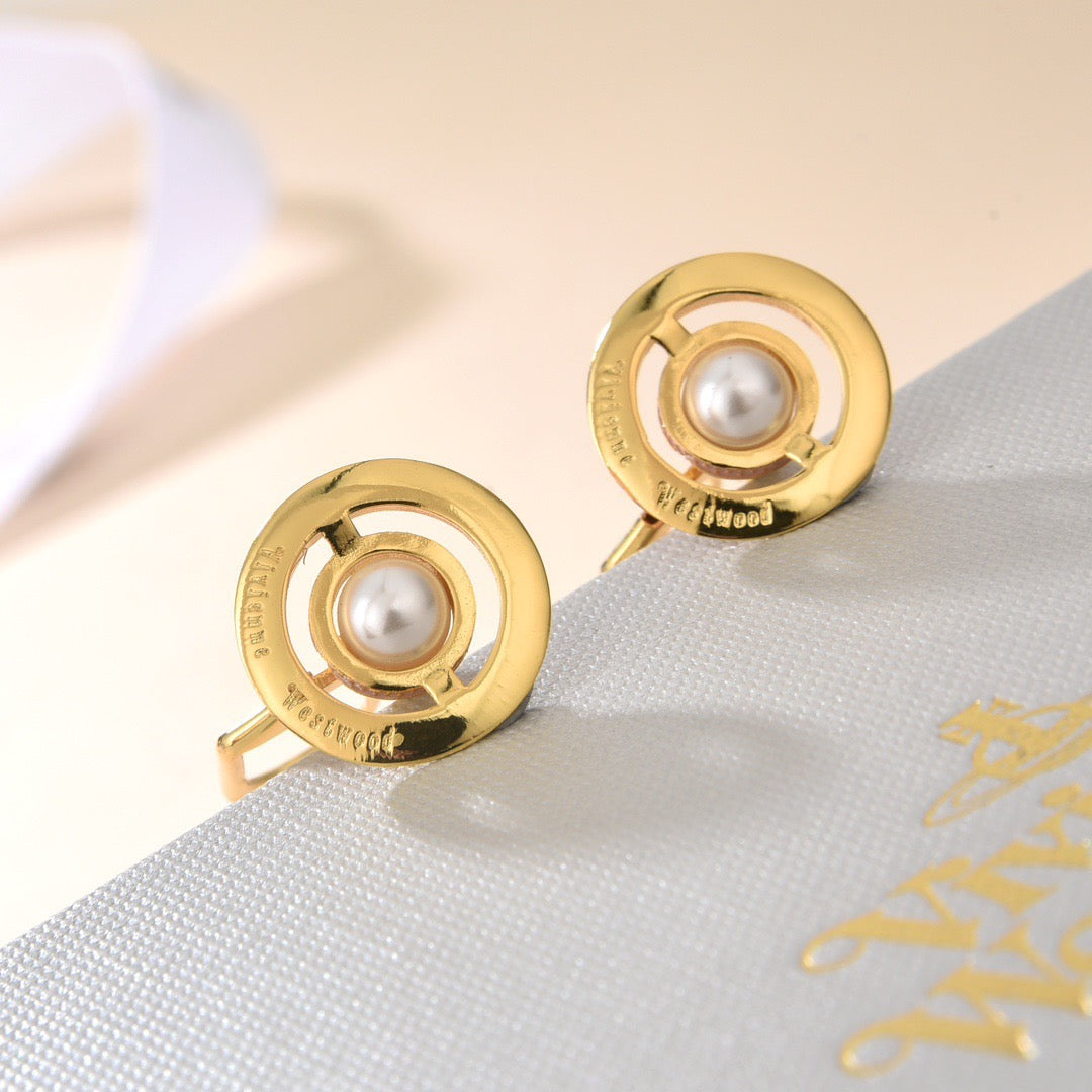 Orb Stud Earrings in Polished Metal-Tone – Design 005 side detail