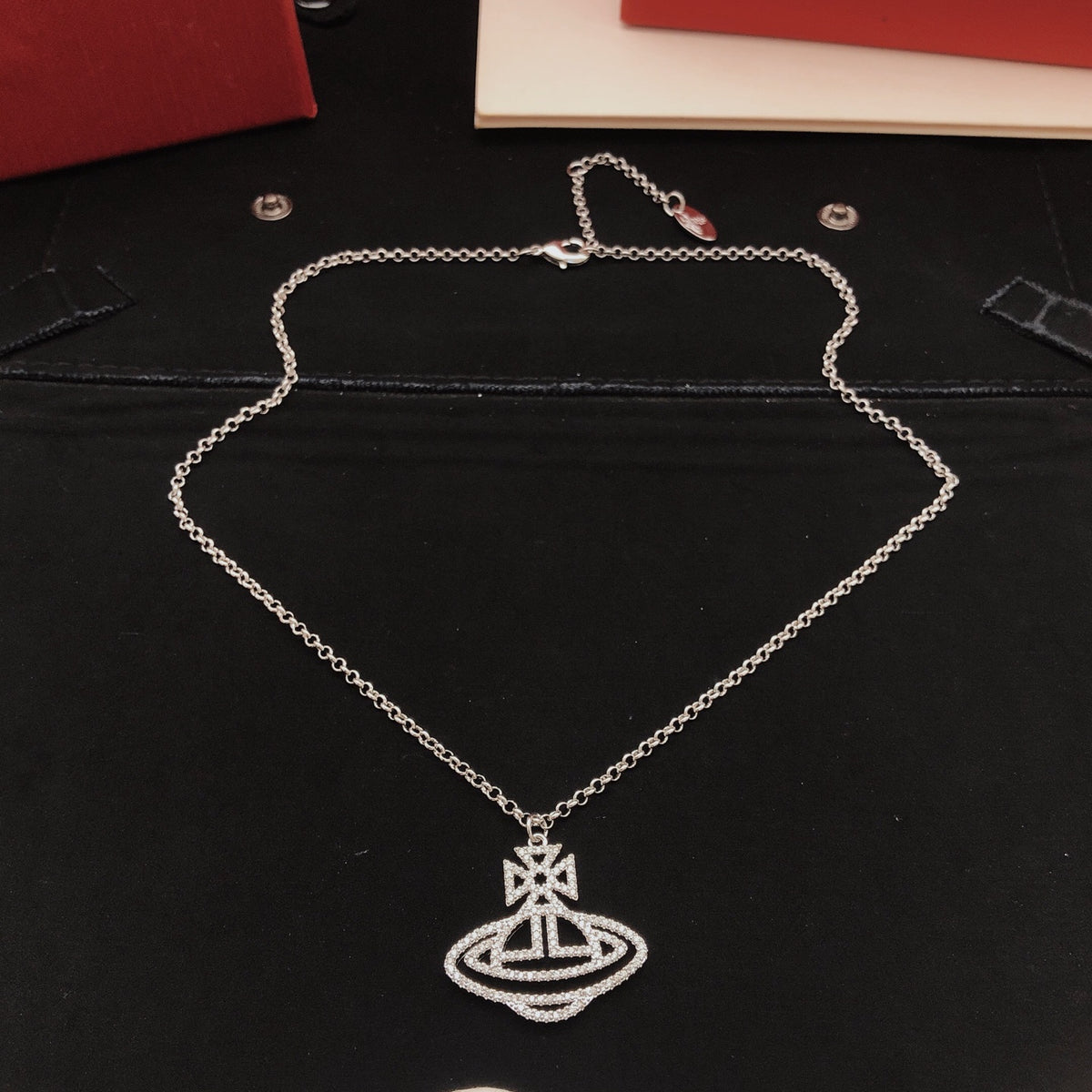 Orb Pendant Necklace in Polished Metal-Tone – Design 019 detail view