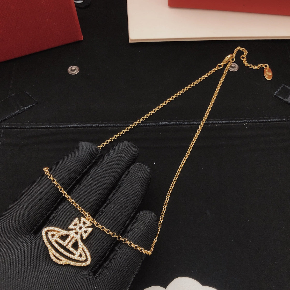 Orb Pendant Necklace in Polished Metal-Tone – Design 018 detail view