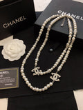 Double-C Emblem Pearl-Detail Pendant Necklace – Pearl Detail – Design 090 main product view