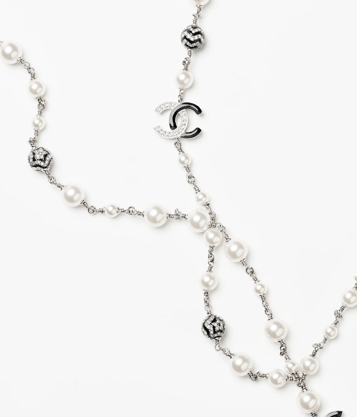 Double-C Emblem Pearl-Detail Pendant Necklace – Pearl Detail – Design 016 front product view