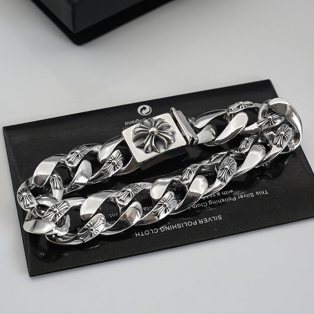 Signature Emblem Bracelet in Polished Metal-Tone – Design 030 side detail