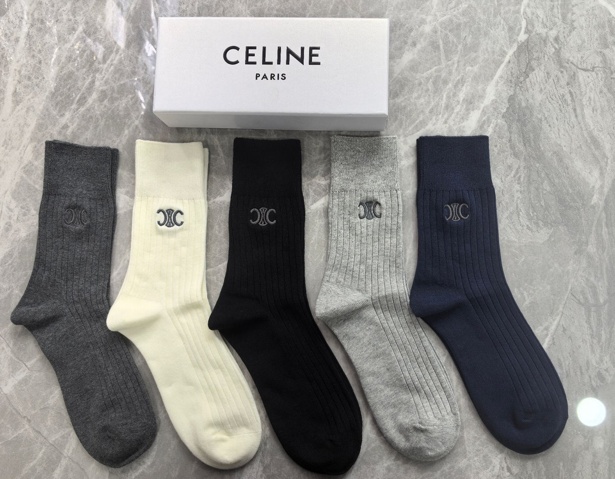 Celine Cotton Crew Socks - 5-Pair Set