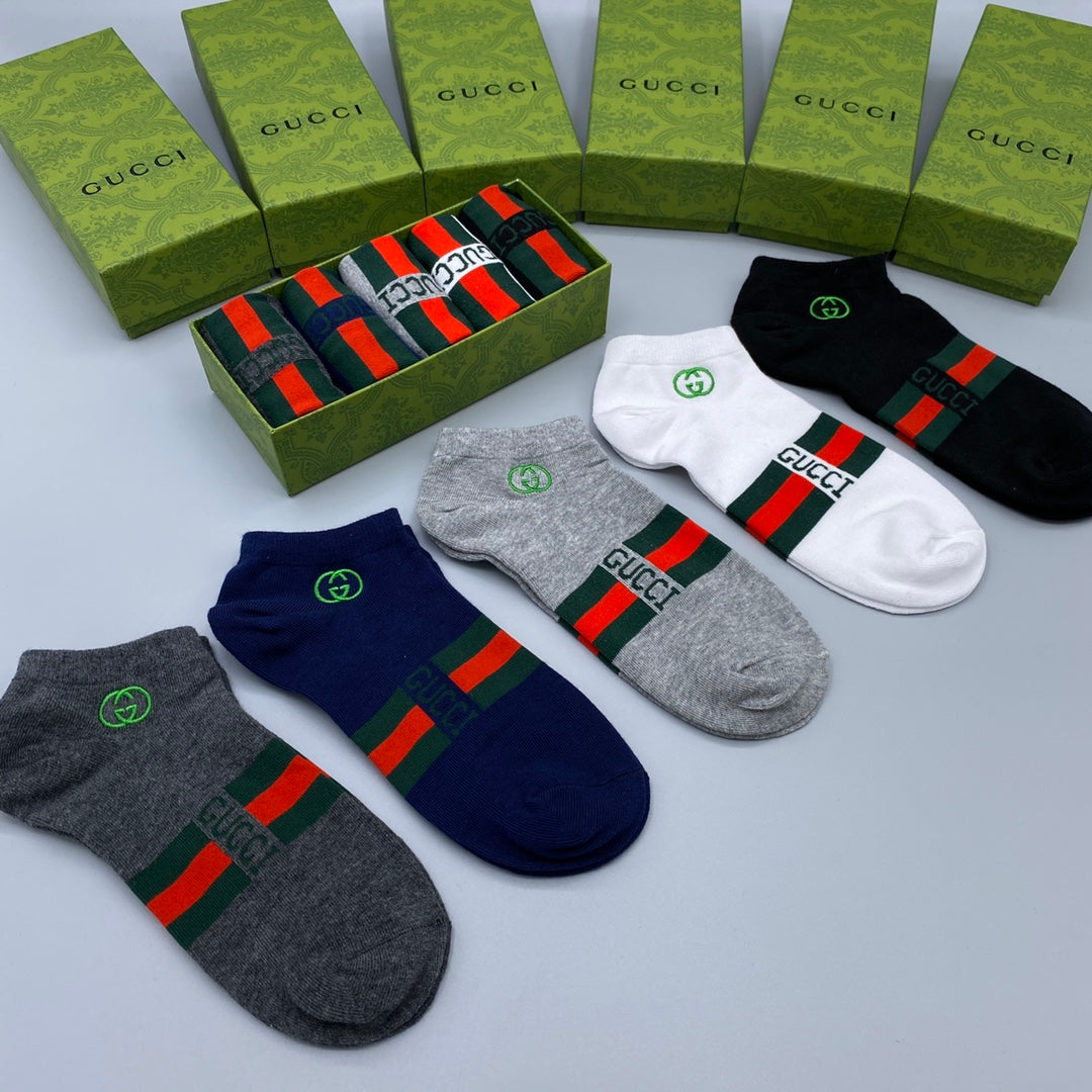 Gucci Red-And-Green Stripe Panels Ankle Socks - 5-Pair Set