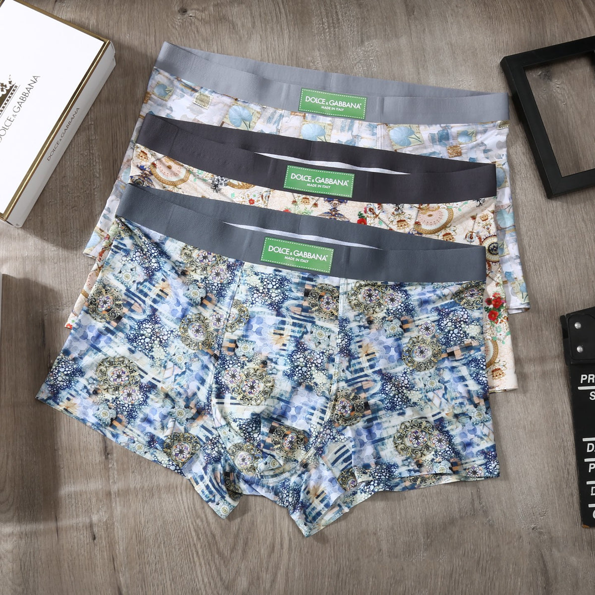 Dolce & Gabbana Ornate Print Men's Trunk Underwear - 3-Piece Box