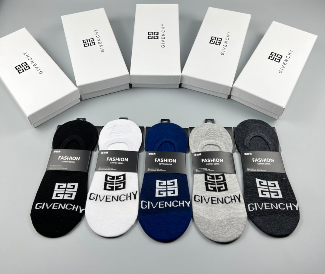 Givenchy Cotton Visible Logo, Stripe Or Motif Details No-Show Socks - 5-Pair Set