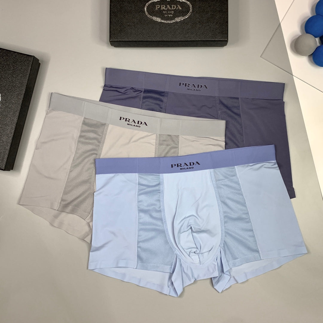 Prada Solid Panels And Visible Emblem Details Men's Boxer Briefs - 3-Piece Box