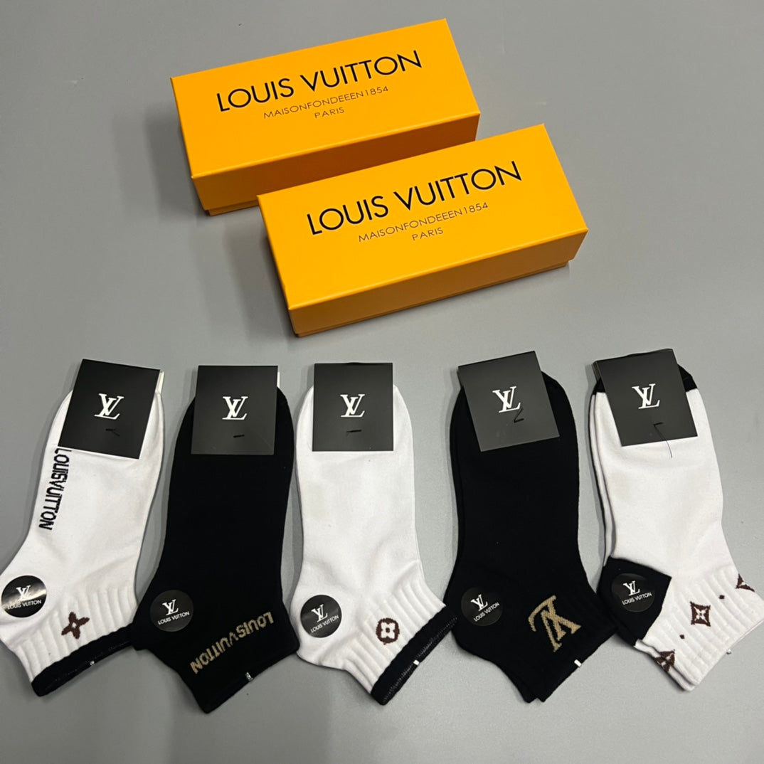Louis Vuitton Small Initial And Floral Motifs Ankle Socks - 5-Pair Set