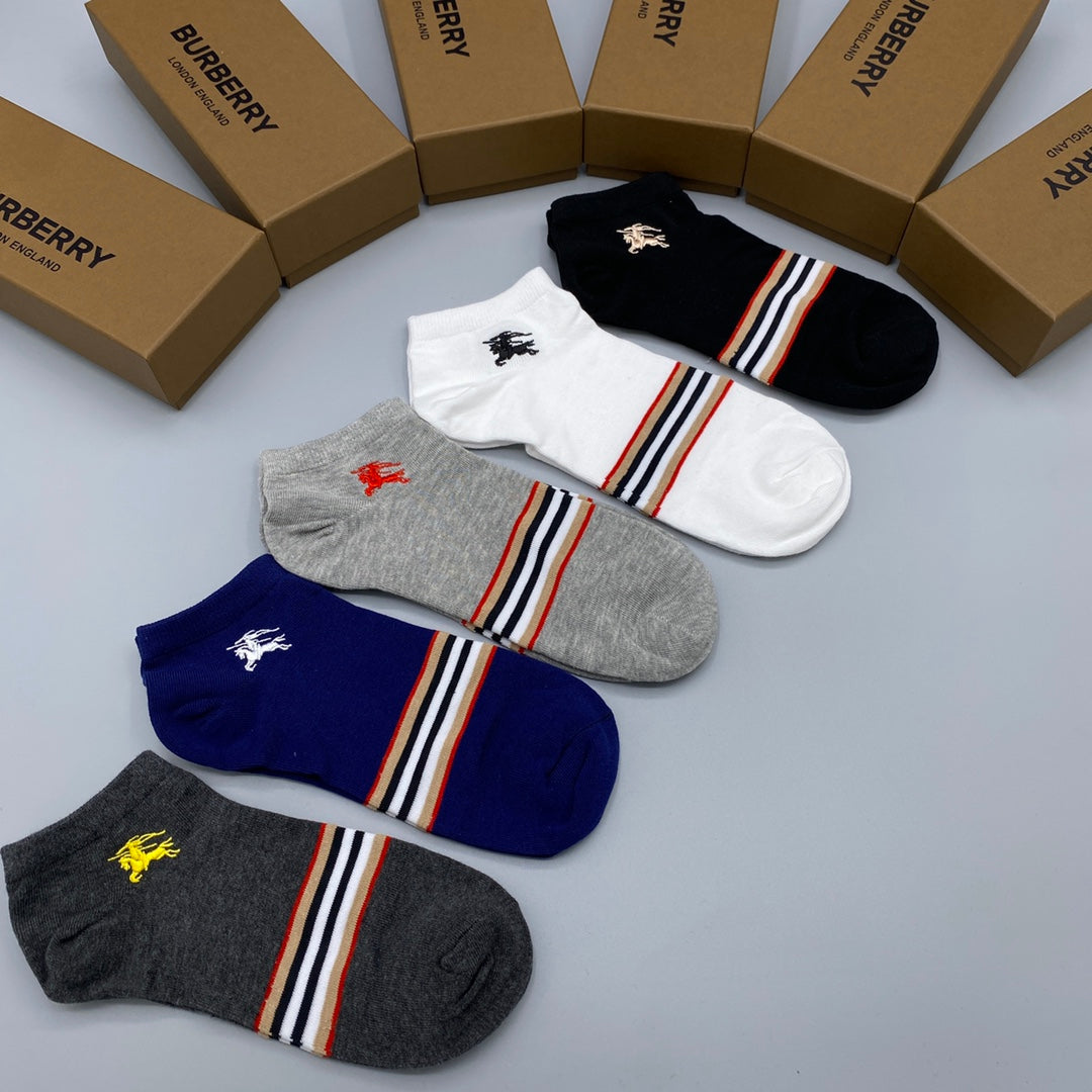 Burberry Stripes And Horse Details Ankle Socks - 5-Pair Set