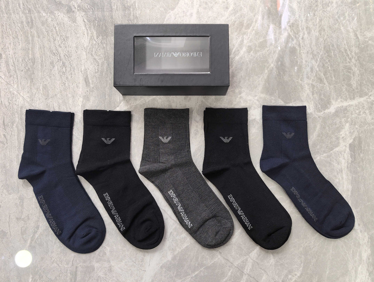Emporio Armani Modal Eagle Motifs Mid-Calf Socks - 5-Pair Set