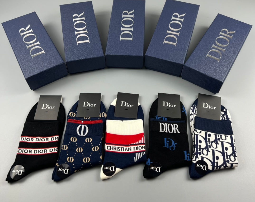 Dior Pattern Mix Logo Socks - 5-Pair Box
