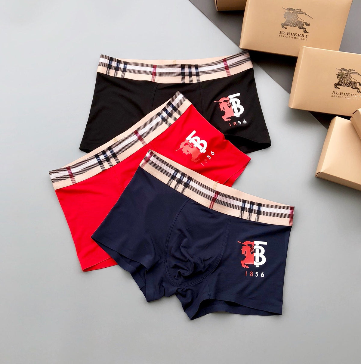 Burberry Check-Inspired Waistbands And Crest Details Men's Boxer Briefs - 3-Piece Box