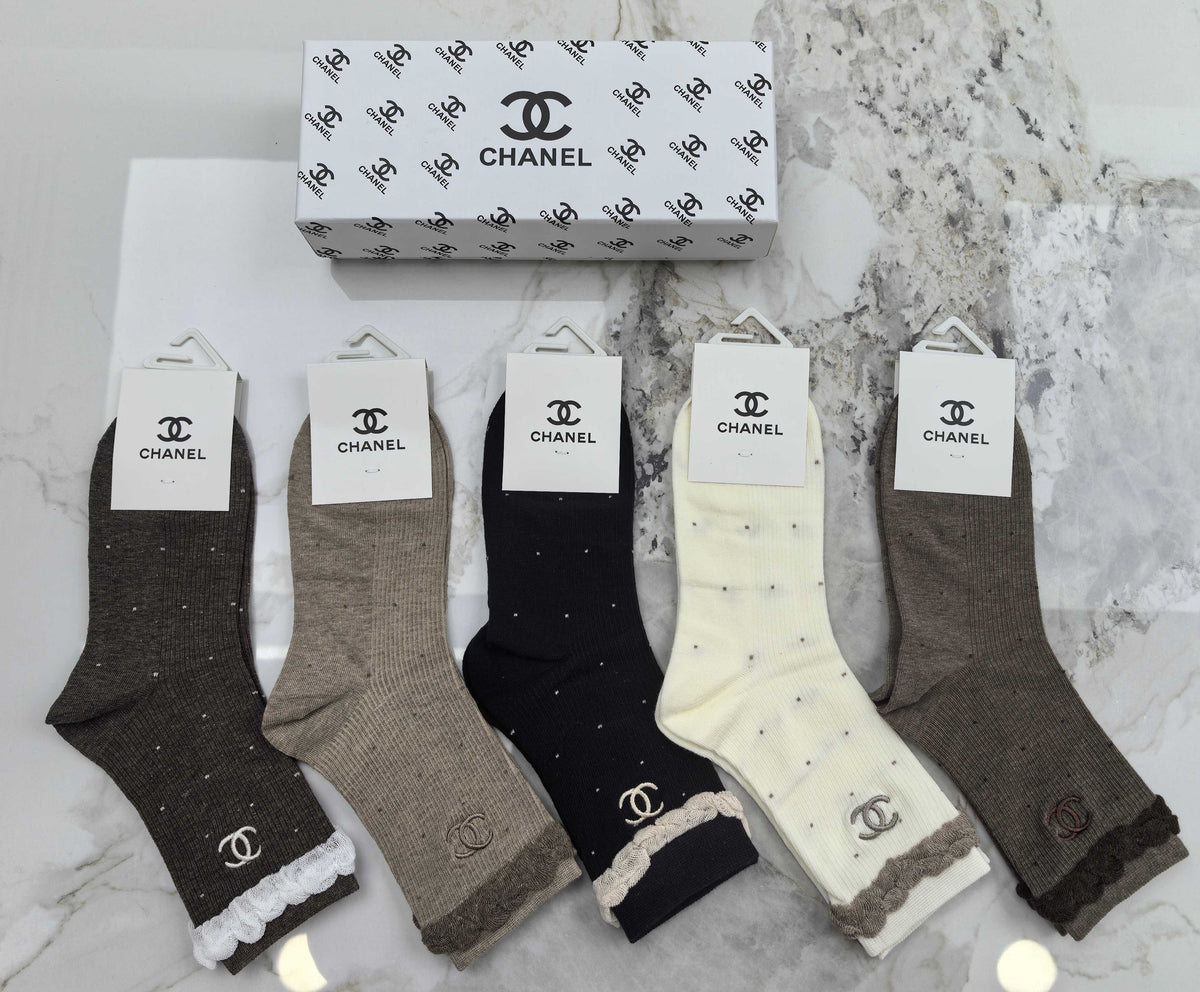 Chanel Combed Cotton Crew Socks - 5-Pair Set