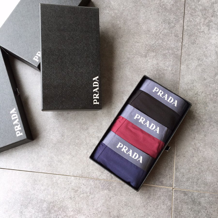 Prada Clean Wordmark Waistbands Men's Boxer Briefs - 3-Piece Box