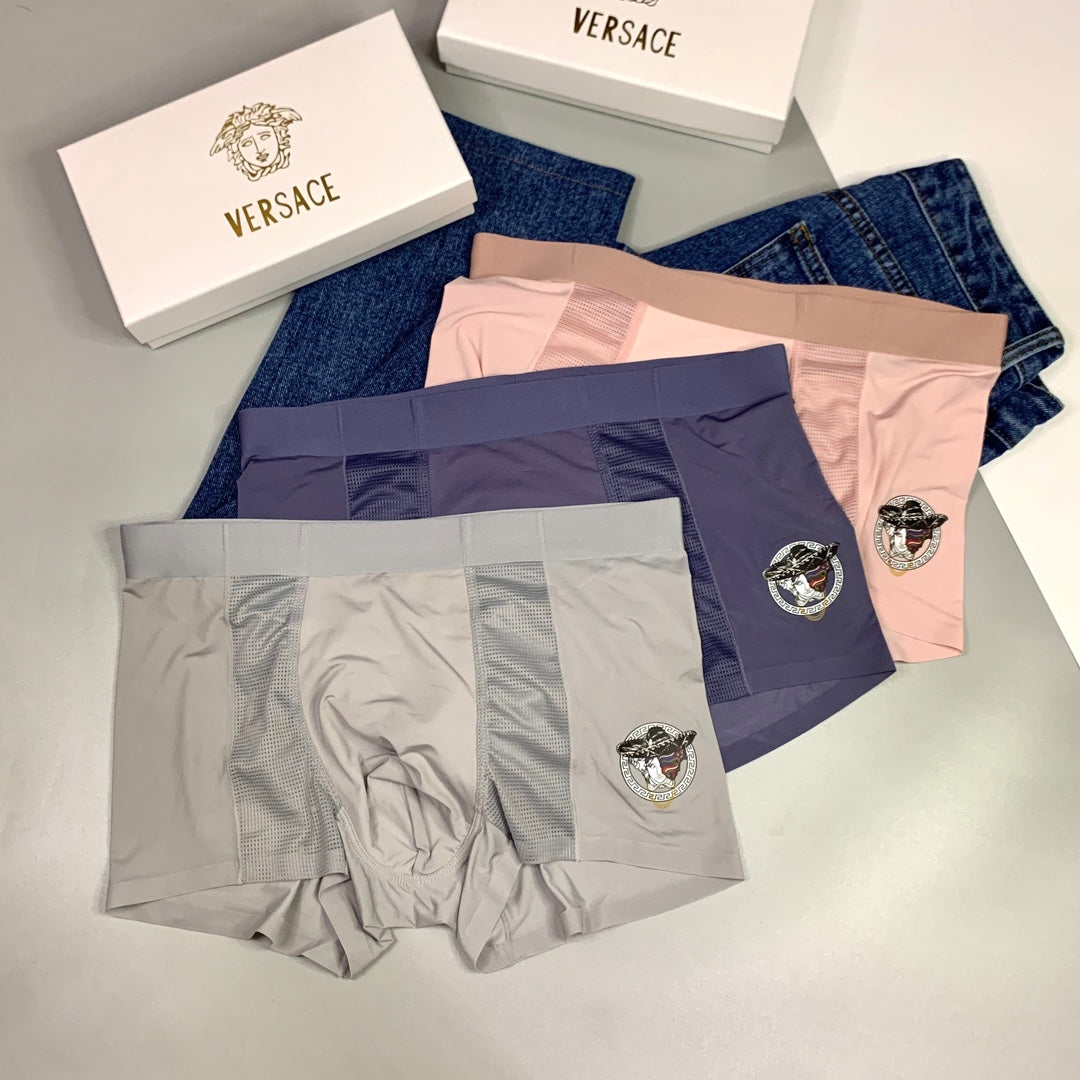 Versace Visible All-Over Pattern And Logo Details Men's Boxer Briefs - 3-Piece Box
