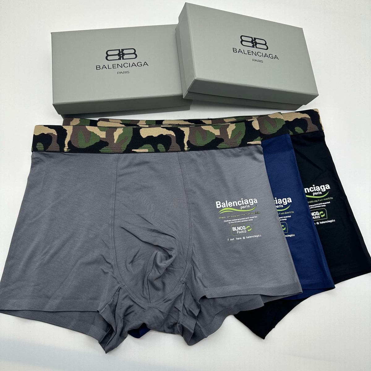 Balenciaga Navy & Grey Men's Boxer Briefs - 3-Piece Box