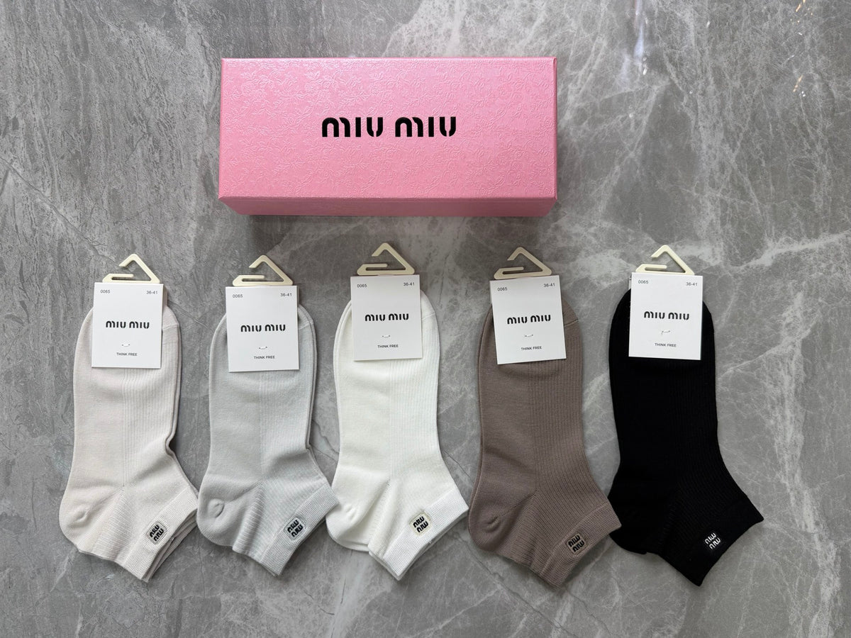 Miu Miu Modal Tonal Wordmark Ankle Socks - 5-Pair Set