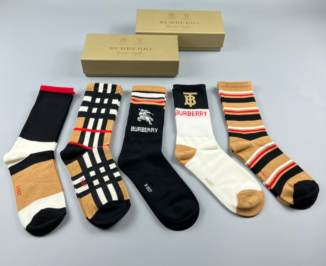 Burberry Varied Cuff Crew Socks - 5-Pair Set