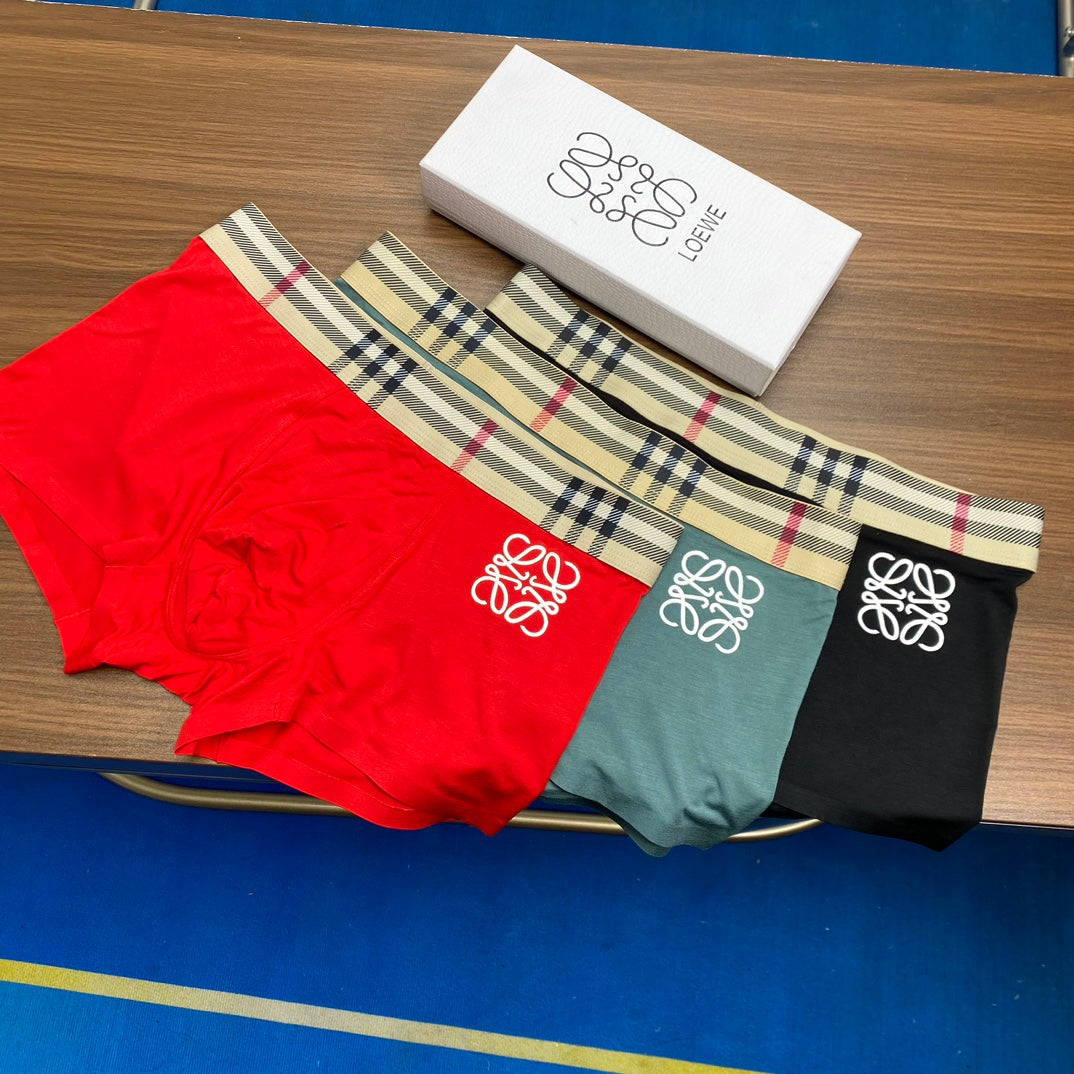 Loewe Modal Anagram-Style Graphics And Check-Inspired Waistbands Men's Boxer Briefs - 3-Piece Box