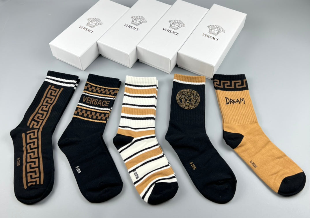 Versace Greek-Key And Medallion Crew Socks - 5-Pair Set