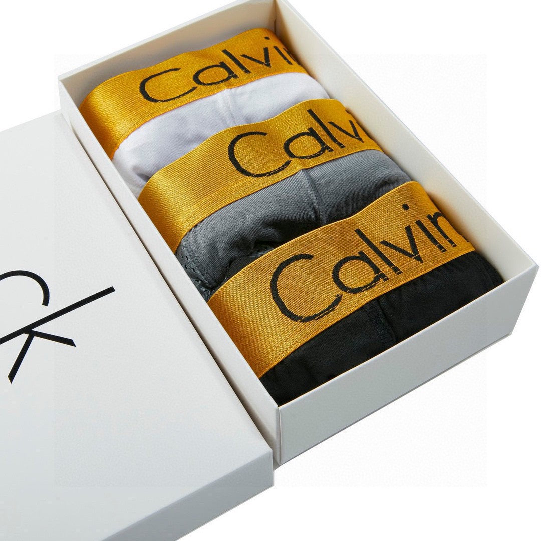 Calvin Klein Mesh Panels And Metallic-Gold Waistbands Men's Boxer Briefs - 3-Piece Box