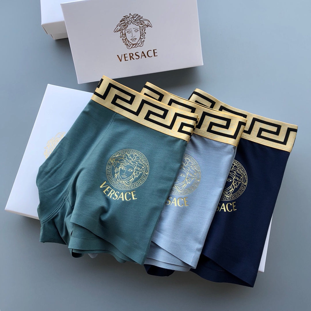 Versace Solid Panels And Visible Emblem Details Men's Boxer Briefs - 3-Piece Box