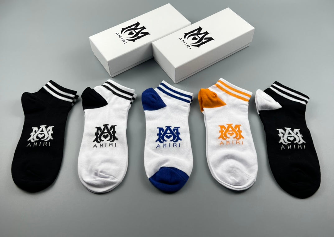 Fendi Sunburst-Style Emblem Graphics Ankle Socks - 5-Pair Set