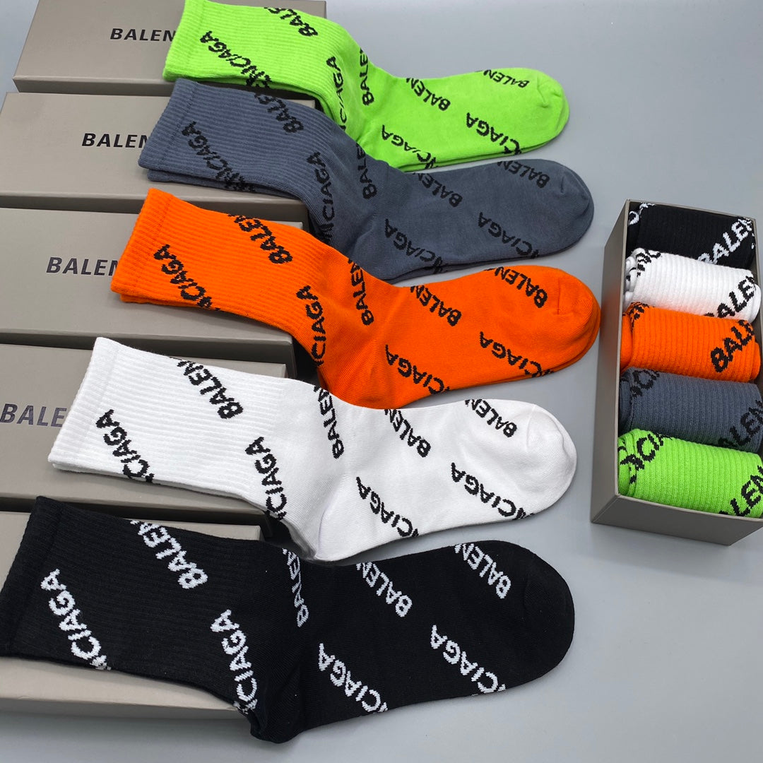 Balenciaga All-Over Wordmarks Crew Socks - 5-Pair Set