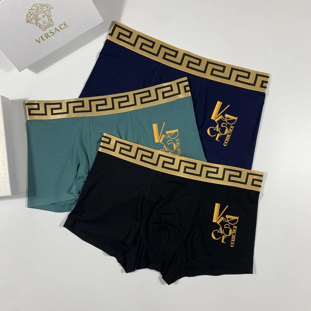 Versace Gold V And Greek-Key Men's Boxer Briefs - 3-Piece Box