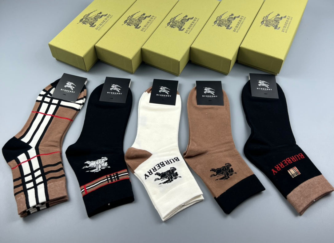 Burberry Cotton Check-Inspired Mid-Calf Socks - 5-Pair Set