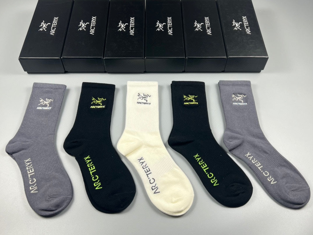 Arc'teryx Cotton Bird And Wordmark Crew Socks - 5-Pair Set
