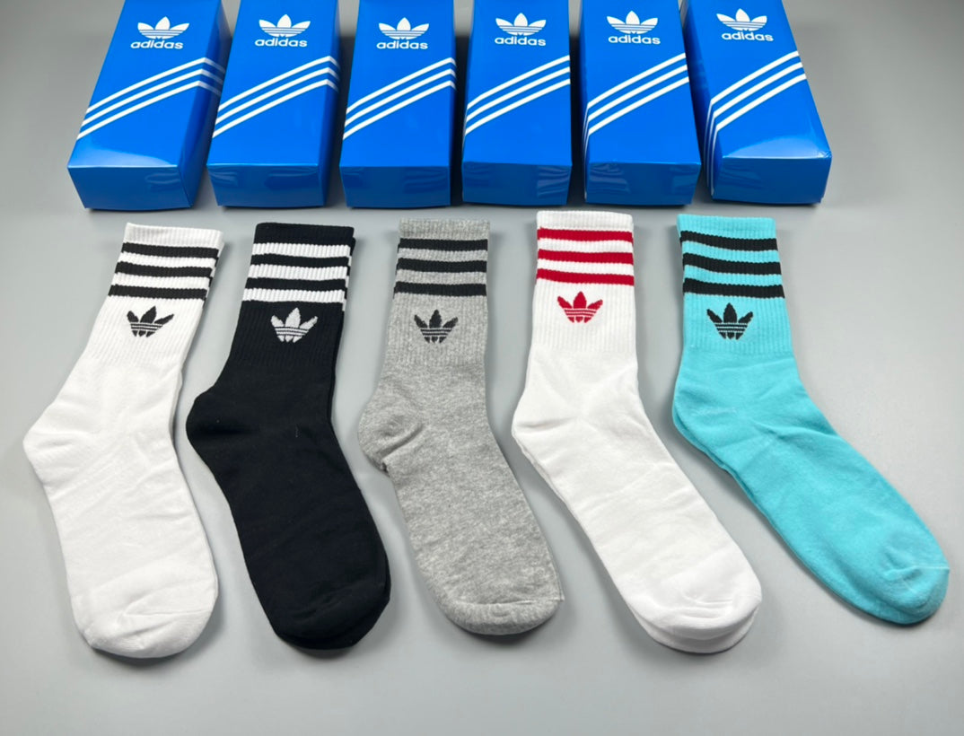 Adidas Mixed Stripe Crew Socks - 5-Pair Box