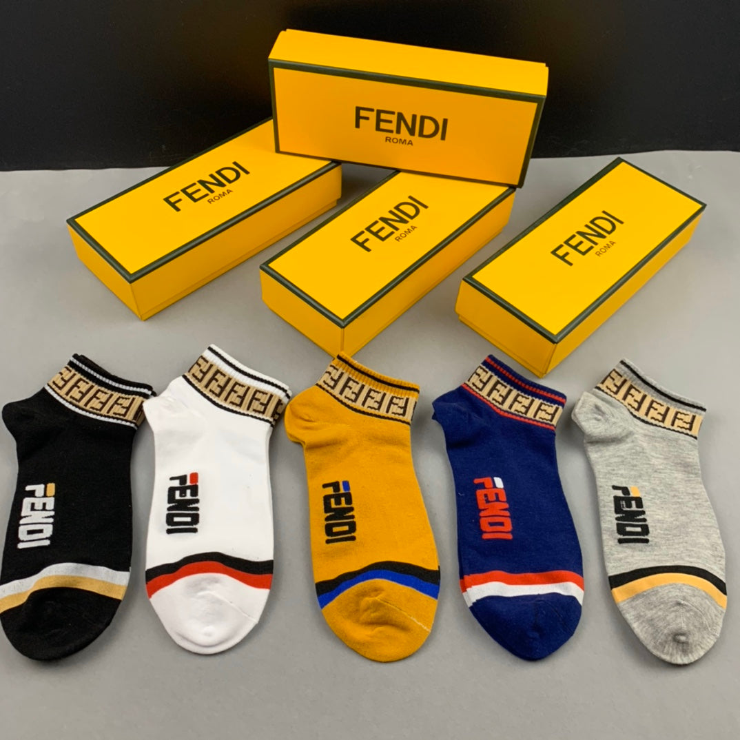 Fendi Logo Ankle Socks - 5-Pair Box