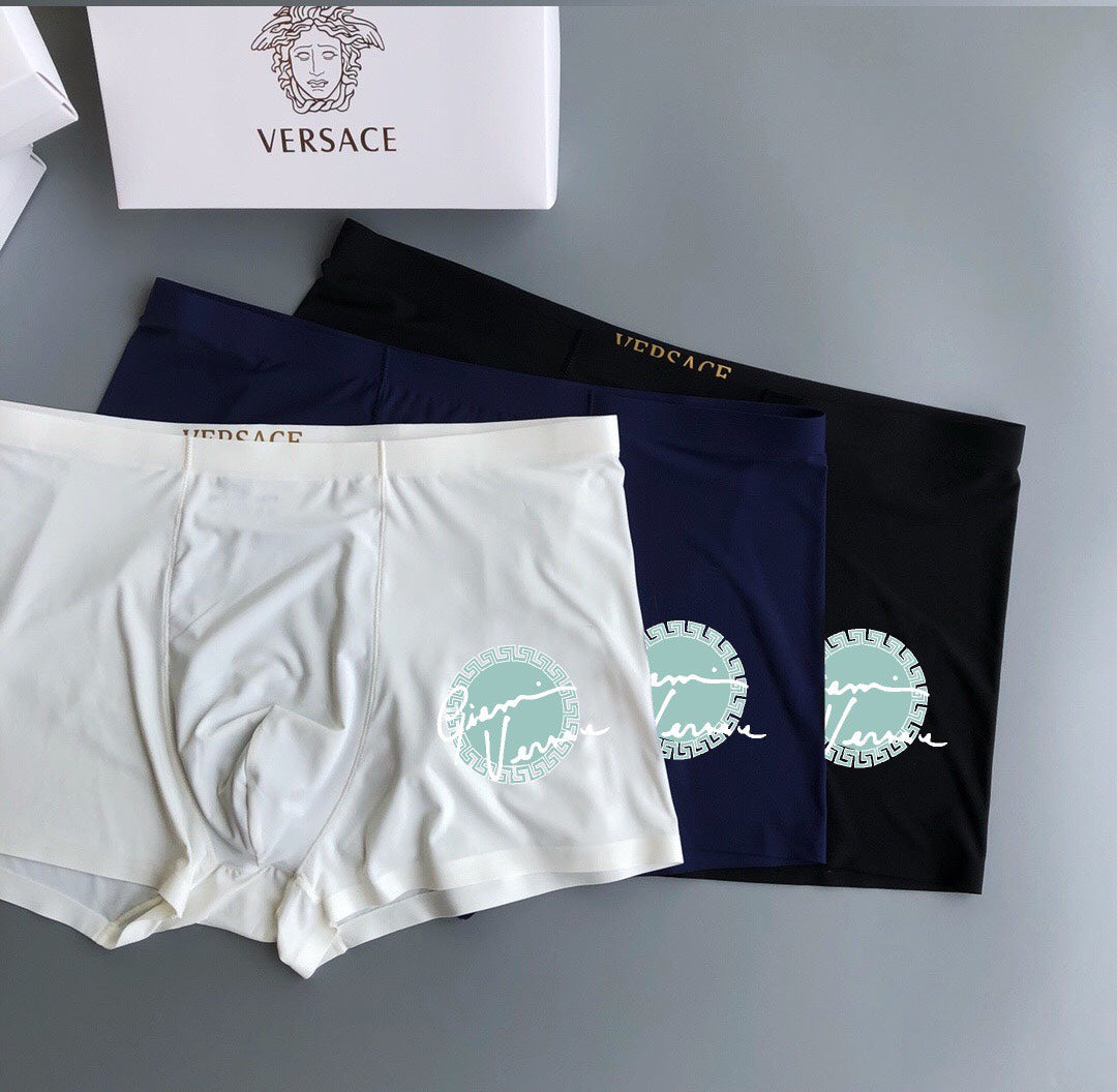 Versace Solid Panels And Visible Emblem Details Men's Boxer Briefs - 3-Piece Box