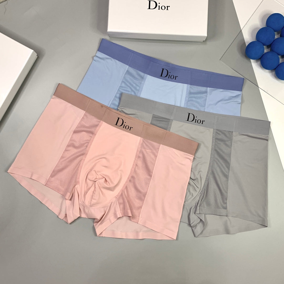 Dior Silk-like ice Tonal Logo Waistbands Men's Boxer Briefs - 3-Piece Box