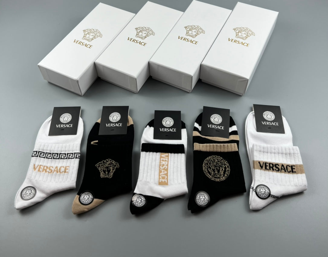 Versace Cotton blend Mixed Greek-Key And Medallion Ankle Socks - 5-Pair Set