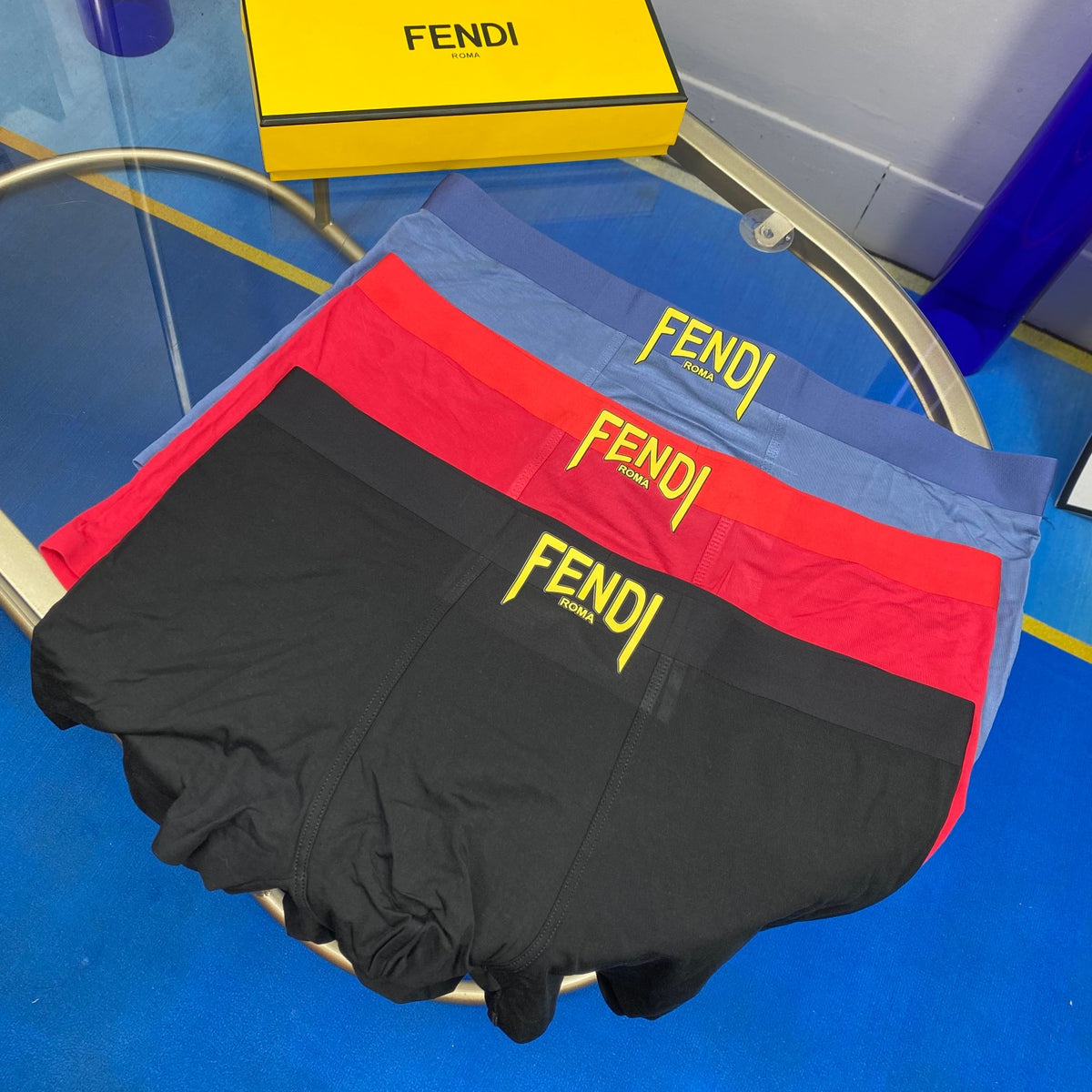 Fendi Modal Contrast Wordmark Men's Boxer Briefs - 3-Piece Box