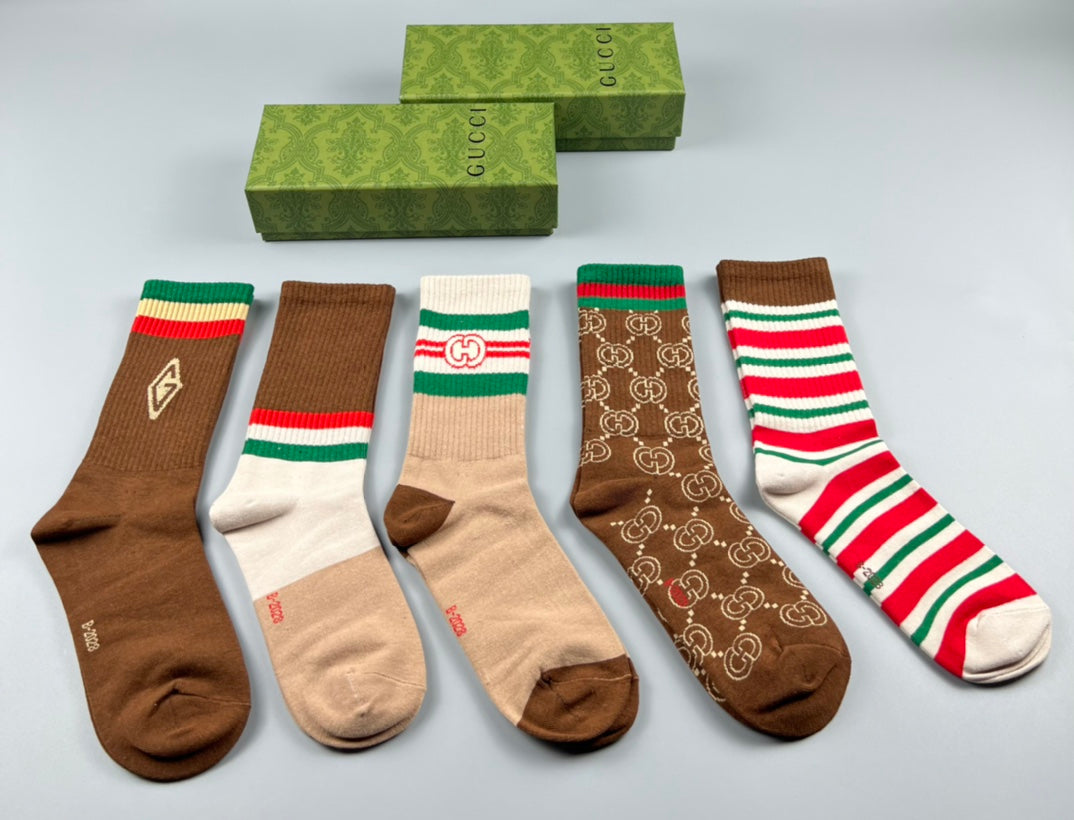 Gucci Cotton Mixed Emblem And Monogram-Style Crew Socks - 5-Pair Set