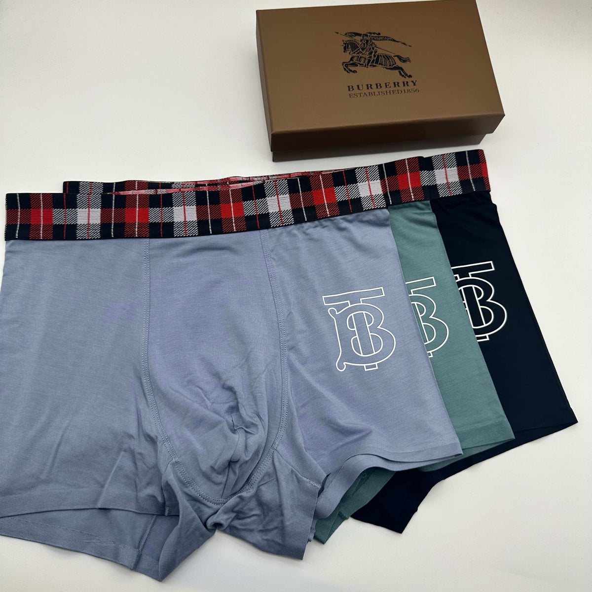 Burberry Blue, Grey, Green & Red Men's Boxer Briefs - 3-Piece Box