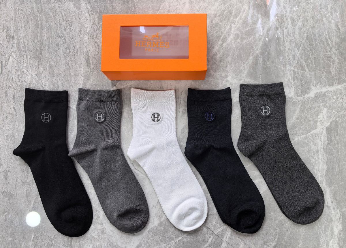 Hermes Small Emblem Crew Socks - 5-Pair Set