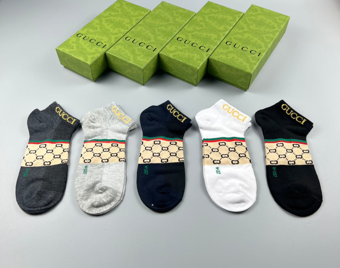 Gucci Check-Inspired Panels No-Show Socks - 5-Pair Set